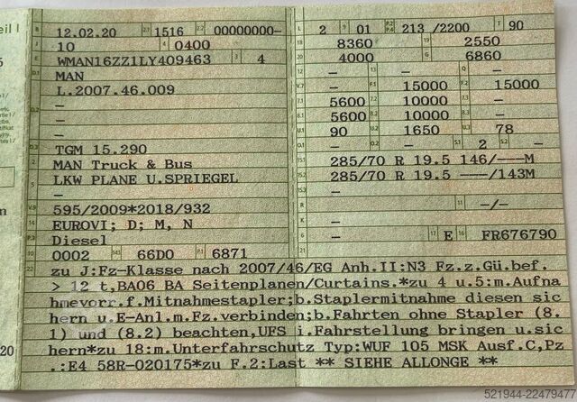 Plattewagen met zeil MAN MAN TGM 15.290 Stapleraufnahme Edscha
