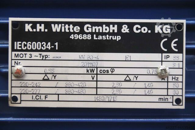 Gear motor 0.55 kW 14.3 rpm RTZ/Varvel Witte FRT 85/B3 1/100 WW 80-4