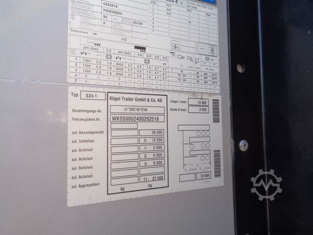 Naczepa otwarta z plandeką KÖGEL S24-1 Mega Liftachse 445/45 R19,5
