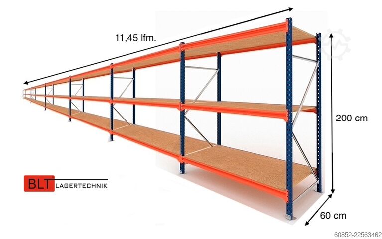 Rayonnage de stockage à grande portée ca. 11,46 lfm. Weitspannregale H: 200 cm T: 60 cm , 400 kg Fachlast , 3 Ebenen
