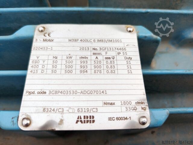 ABB elmotor 500kW 400L 990RPM ABB M3BP 400LC 6