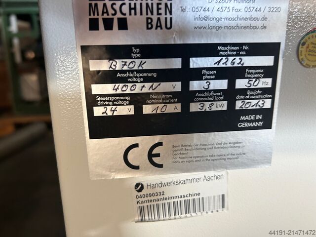 Kantlimmaskin Lange Maschinenbau B 70 K Lange Maschinenbau B 70 K