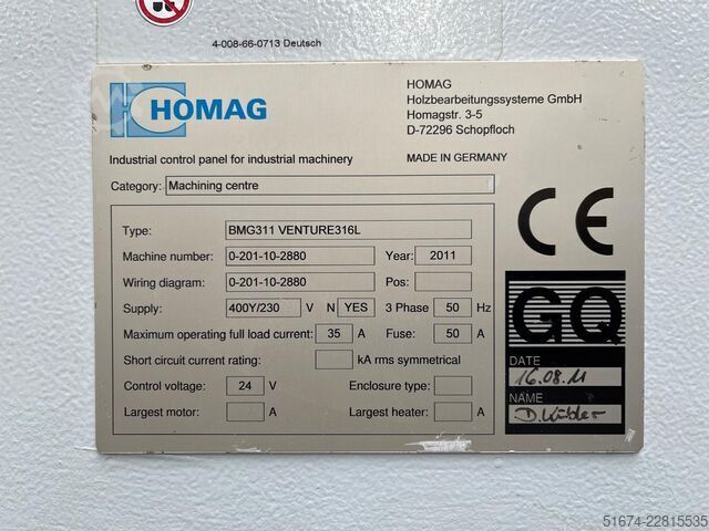 Bewerkingscentrum HOMAG BMG311 Venture316L