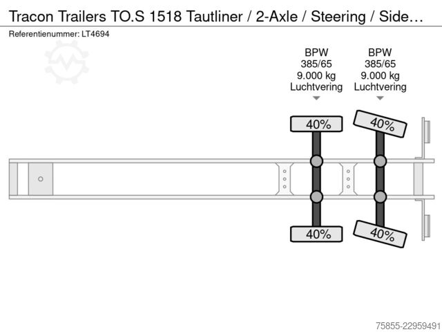 Przesuwne plandeki Tracon Trailers TO.S 1518 Tautliner / 2-Axle / Steering / Sideb...