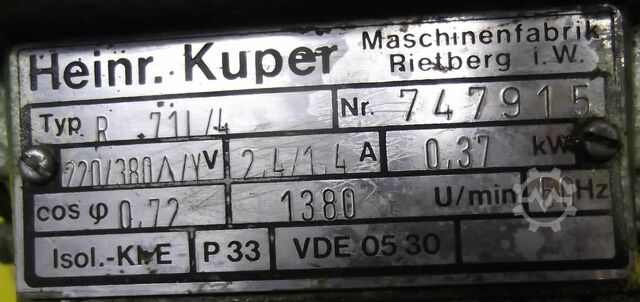 Moteur électrique 0,37 kW 1380 Rpm Heinr. Kuper R71L/4