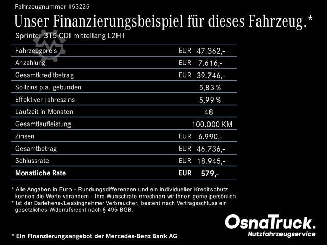 Kastenwagen MERCEDES-BENZ Sprinter 315 CDI mittellang L2H1 Klima, KameraBC