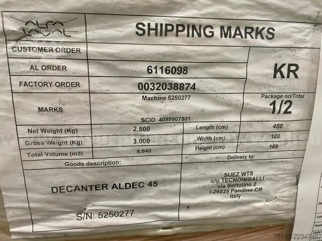 Alfa Laval centrifuge (dekanter) Alfa Laval Aldec 45