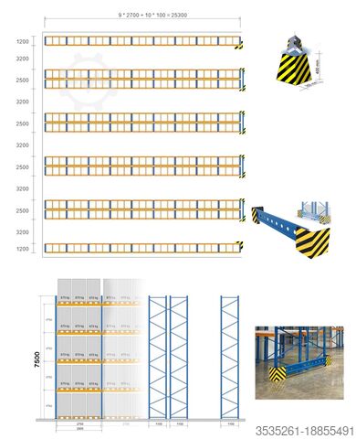Hoogbouwmagazijn TOTAL-REGAL - 7,5 m hoch, ca. 250 lfm McPalettenregal - 4 Traversen-Ebenen