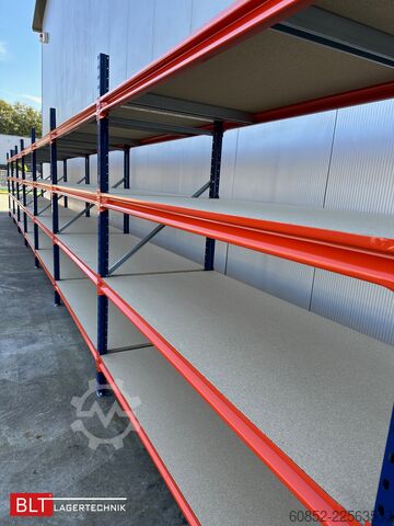 Bredspændt lagerrack ca. 13,35 lfm. Weitspannregale H: 200 cm T: 80 cm , 400 kg Fachlast , 4 Ebenen