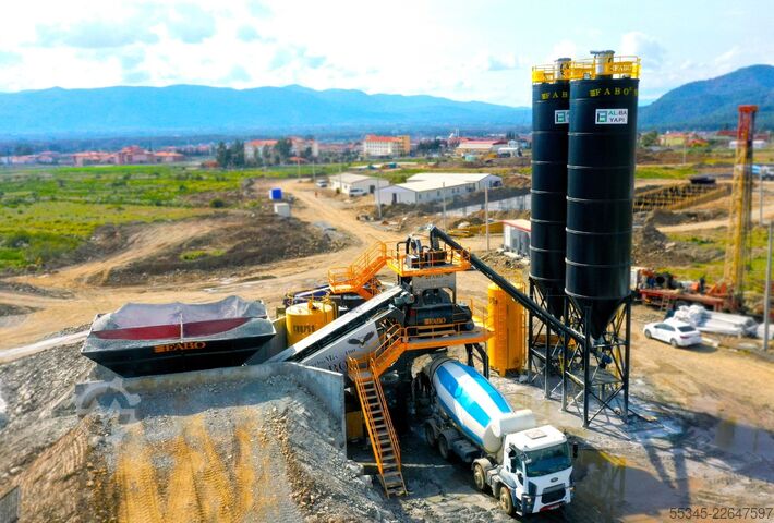 Usina de concreto móvel FABO Mobile Concrete Batching Plant 100 m3/h Mobile Concrete Batching Plant