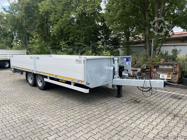Open trailer Möslein THT 11- G 6,2  Tandem Pritsche- Tieflader mit Rungentaschen