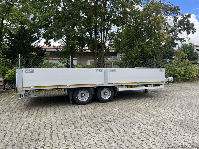 Open trailer Möslein THT 11- G 6,2  Tandem Pritsche- Tieflader mit Rungentaschen
