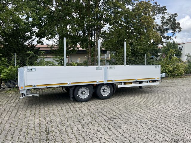 Open trailer Möslein THT 11- G 6,2  Tandem Pritsche- Tieflader mit Rungentaschen