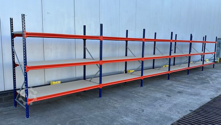 Regał magazynowy o szerokim rozstawie ca. 11,45 lfm. Weitspannregale H: 200 cm T: 80 cm , 400 kg Fachlast , 3 Ebenen
