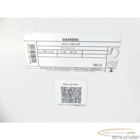 Componente Siemens SIVACON 8PS BD2C-1250-EE-KR-EBAL / BD2-1250-KR SN118446 - !