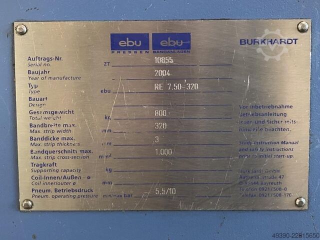 Decoiler and straightening machine, strip processing line for coil handling EBU RE 7.50-320 + BSH 3-320