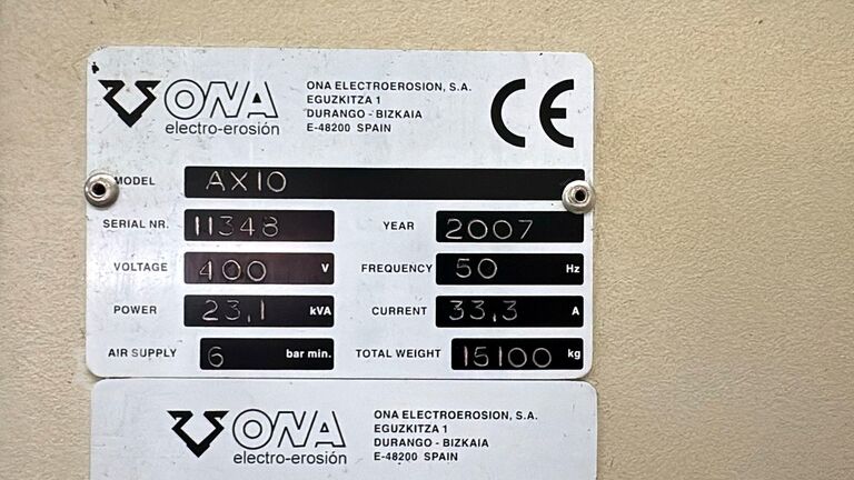 EDM-maskin för sänkning av stansar ONA AX 10