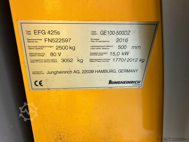 Jungheinrich EFG425S Triplo 500 Freelift / Sideshift / 4e Functie Elektrisch 2016 JUNGHEINRICH EFG425S Triplo 500 Freelift / Sideshift / 4e Funct