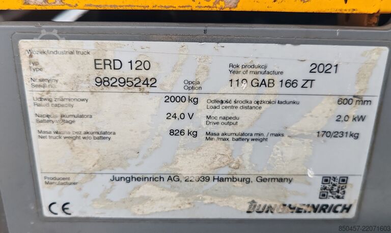 Palleløftere Jungheinrich ERD 120 1.6m/ 2021y/ 1874mh