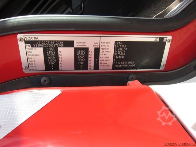 Hákový nosič kontejnerů SCANIA P410 CB6X2 HSA Hyva 22T Haken Liftachse