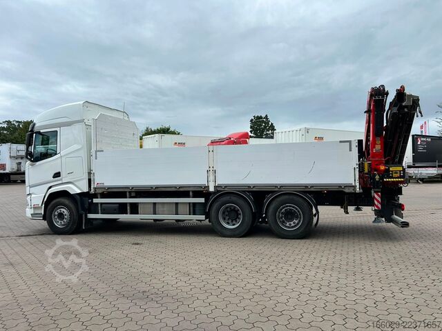 Vrachtauto met open laadbak DAF XF 480 Baustoffpritsche mit Fassi Ladekran F235