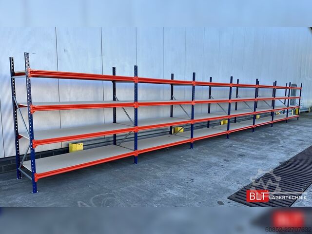 Széles fesztávú tárolóállvány ca. 13,35 lfm. Weitspannregale H: 200 cm T: 80 cm , 400 kg Fachlast , 4 Ebenen