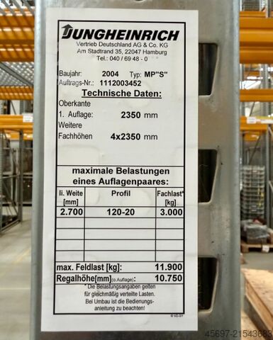 Tungt reol Jungheinrich Palettenregal Meta 2400kg 1175cm 743 PP