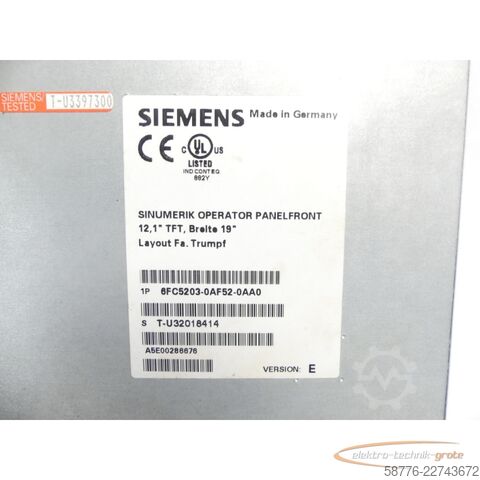 Componente Siemens / Trumpf 6FC5203-0AF52-0AA0 Operator Panel SN T-U32018414 12,1" TFT, B: 19"