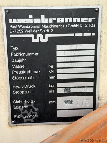 CNC kantpresse (DEFEKT), kantbukningsmaskine, kantpresse WEINBRENNER EGP 80