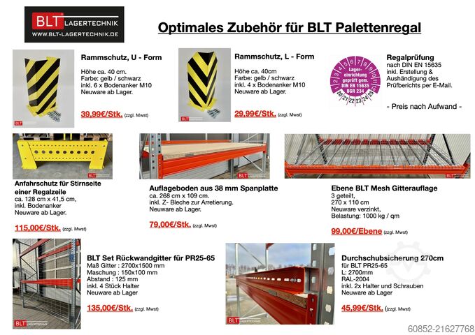 Heavy-duty shelf ca. 14 lfm Palettenregale H: 450cm Fachlast: 3000 kg , 45 Palettenplätze