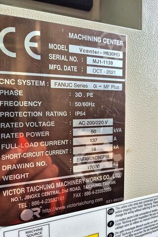 Horizontal machining center Victor H 630 HD