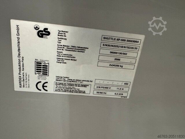 Warehouse lift Kardex Shuttle XP-500-3050-864