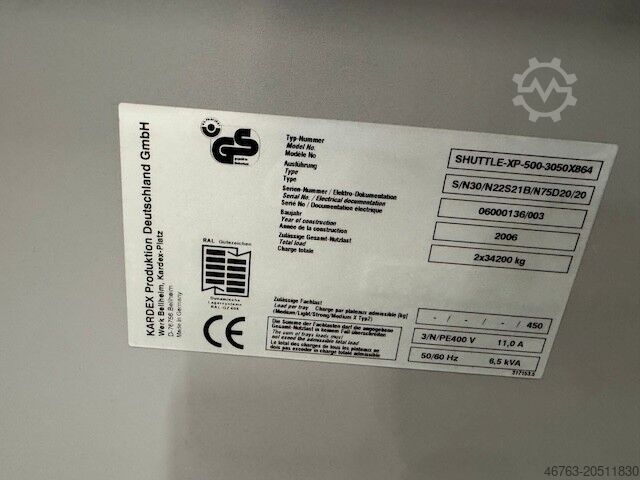 Warehouse lift Kardex Shuttle XP-500-3050-864