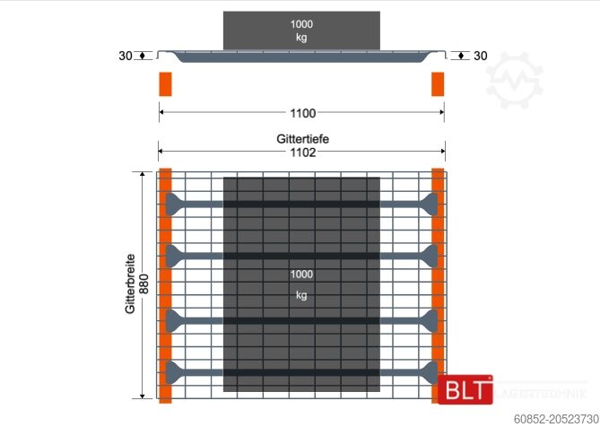 Palette Auflagegitter für Palettenregale 270x110 cm ,1000kg pro Gitter , 3-Teilig