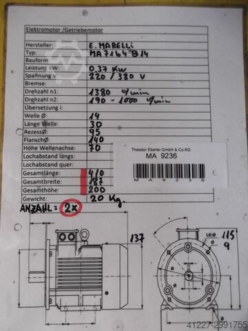 Regelbarer Getriebemotor 0,37 kW 190-1000 U/min MOTOVARIO** TKF/5