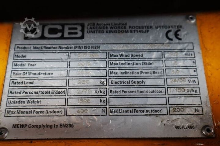 Elevador de tijera JCB S1930E Valid inspection, *Guarantee! 8m Working He