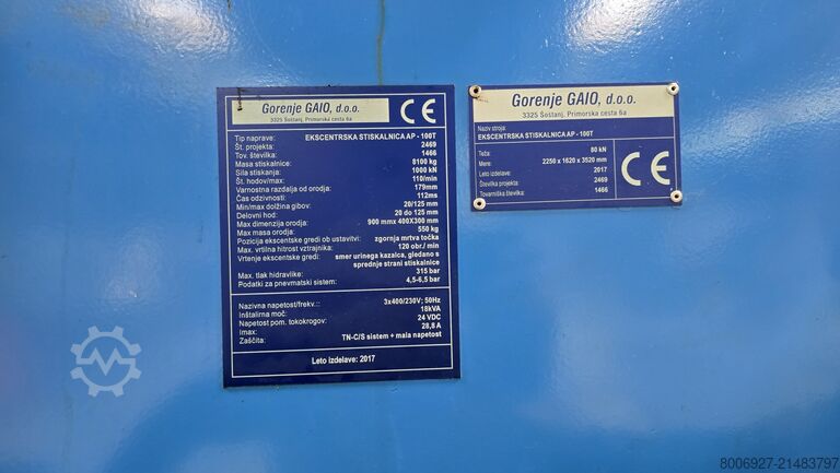 Excentrický lis AP-100T Gorenje GAIO AP-100T