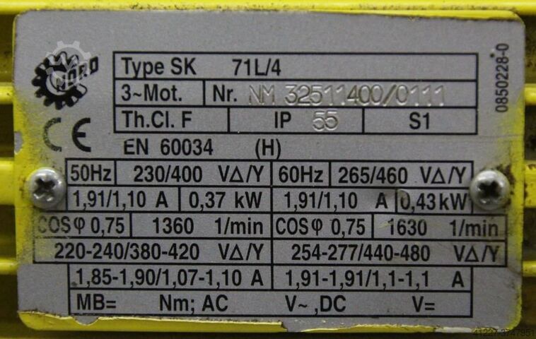 Gear motor 0.37 kW 19 rpm Nord 20F-71L/4