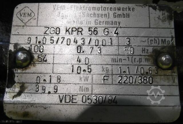 Tandwielmotor 0,18 kW 40 tpm VEM ZG0KPR56G4