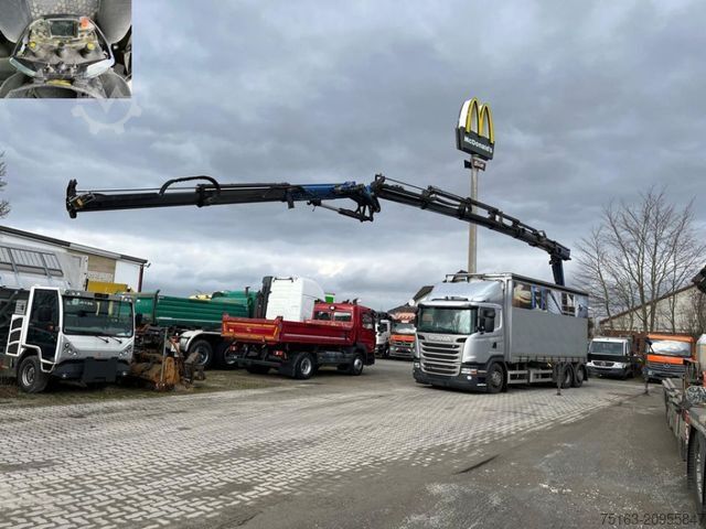 Flatbed truck with tarp SCANIA G 410 6x2 Pritsche Heckkran Palfinger PK 27002