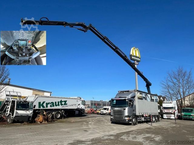 Flatbed truck with tarp SCANIA G 410 6x2 Pritsche Heckkran Palfinger PK 27002