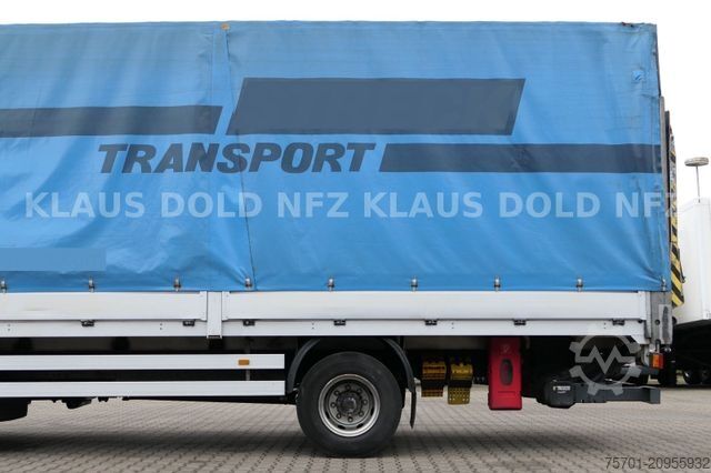 Flatbed truck with tarp IVECO 120E25 Eurocargo Pritsche Plane Bordwände LBW E5