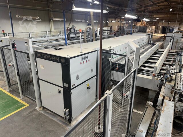 WEINIG + ABB Robot automatic gluing and sizing line WEINIG PowerMat 2400+ ProfiPress T 5500 HF