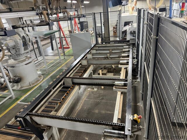 WEINIG + ABB Robot automatic gluing and sizing line WEINIG PowerMat 2400+ ProfiPress T 5500 HF