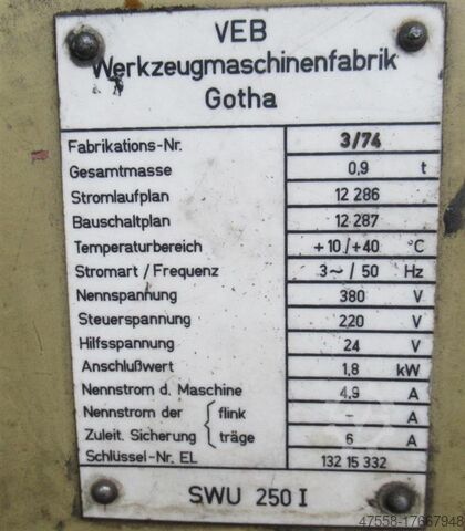 Gereedschap slijpmachine WMW GOTHA SWU 250 I