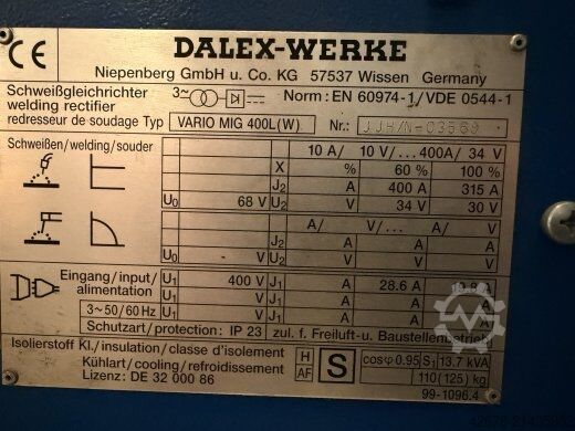 Zařízení pro svařování v ochranné atmosféře DALEX VARIO MIG 400 L (W)