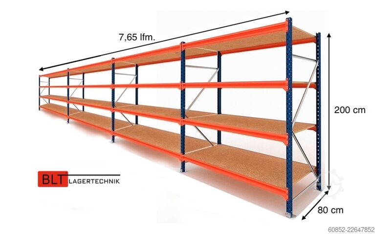 Raft de depozitare cu deschidere largă ca. 7,65 lfm. Weitspannregale H: 200 cm T: 80 cm , 400 kg Fachlast , 4 Ebenen