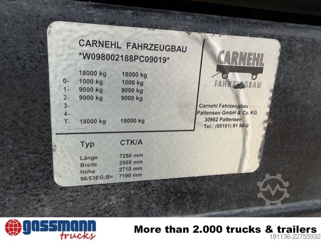 Driezijdige kipperaanhanger Carnehl CTK/A, Liftachse, Alu-Bordwände, ca. 12m³