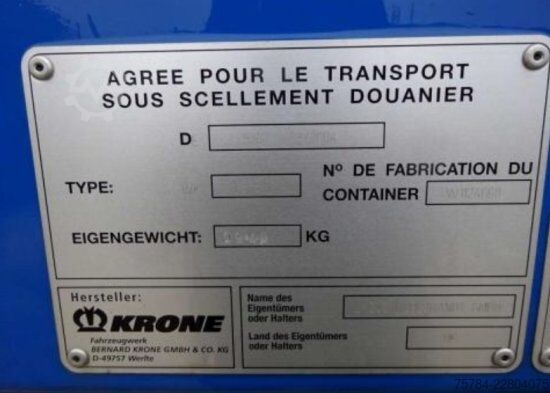 Wissellaadbak-oplegger KRONE KOFFER-WECHSELBRüCKE  DRY BOX WK 7,3 STG