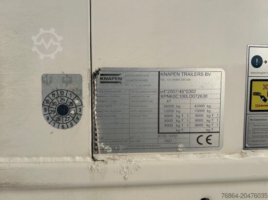 Mozgópadlós félpótkocsi KNAPEN K100/KT01, 10 MM, LIFTACHSE, ROLLPLANE, FUNK